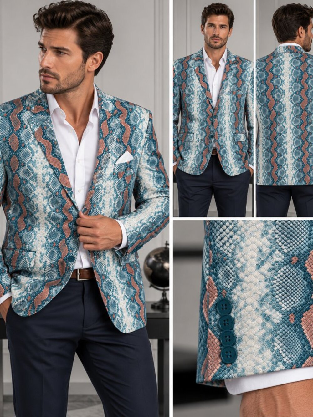 Elie Balleh Milano Italy Men's Snake Print Blazer Jacket XXL 50–52 NWOT